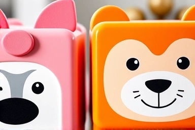 Close-up of safe, colorful, rounded-edge animal building blocks for toddlers.